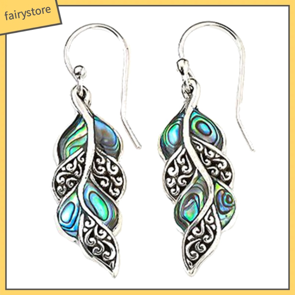 Khuyên tai dáng dài mặt hình lông chim công phong cách Vintage sang trọng