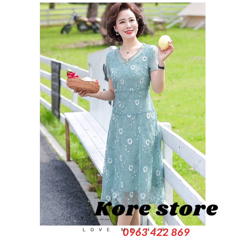 Đầm trung niên cao cấp cực sang trọng,  2 lớp, hoa cúc