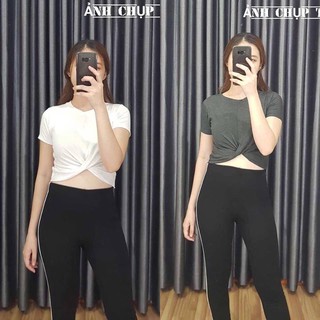 Áo thun croptop xoắn eo thun lụa thái
