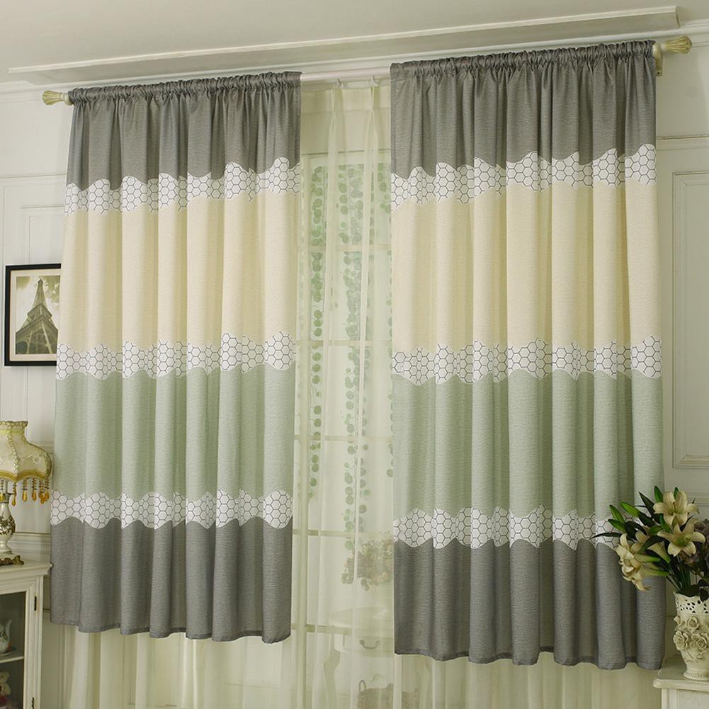 Wide Strip Shading Half Curtain Living Bedroom Room Semi Blaout Purdah-mat