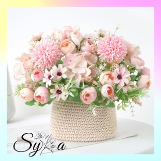 Hoa lụa - Bó hoa giả mix - Hồng+Cúc+Bồ công anh+Mao lương - Decor nhà - Trang trí nhà