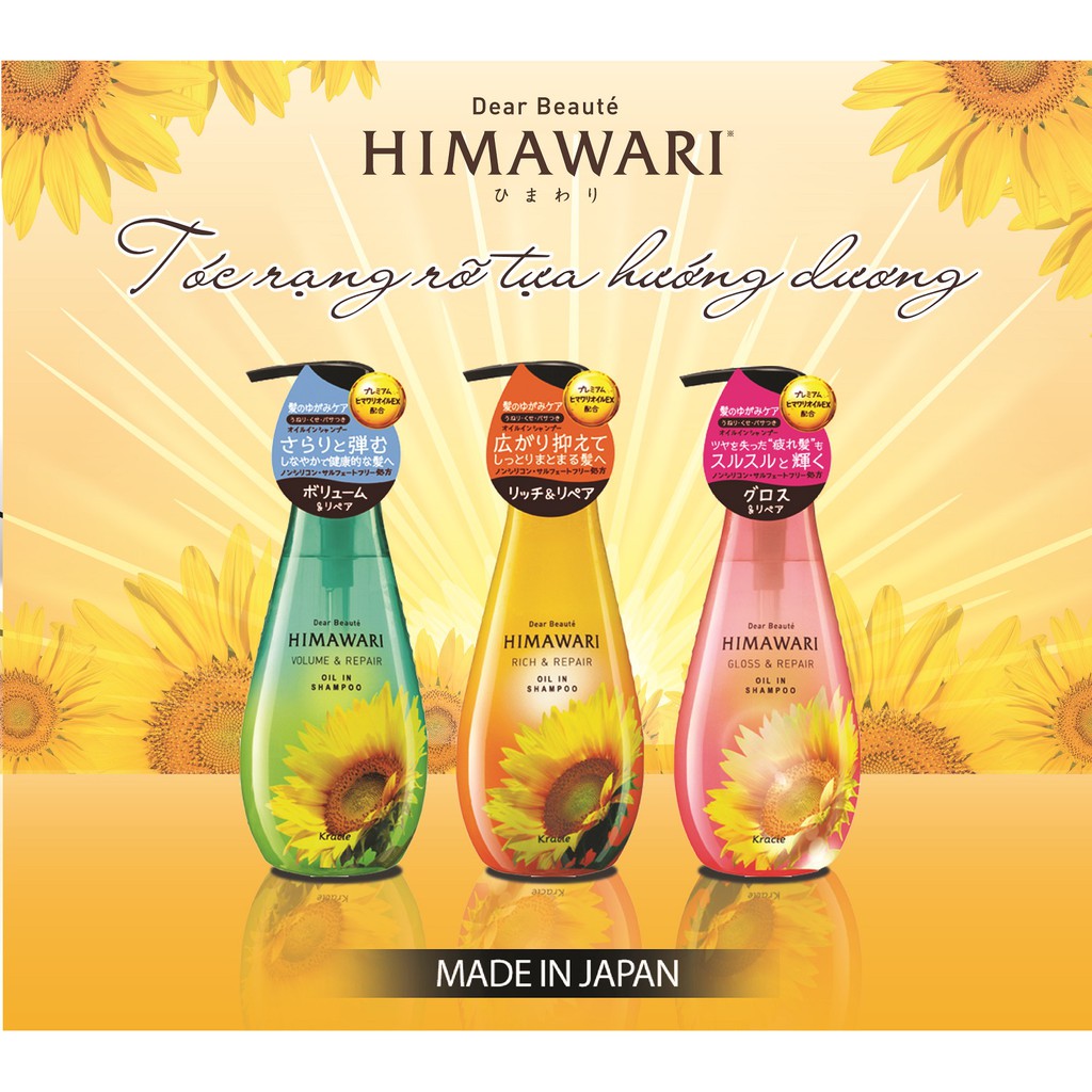 Dầu gội / dầu xả phục hồi tóc và giàu dưỡng chất Himawari chai 500ml chính hãng