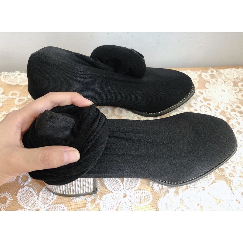 Boot Vớ Gối Cao Gót 4phân Đính Đá Size 36- 36.5