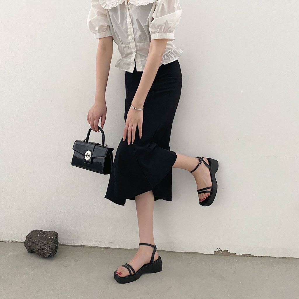 Giày sandal đế xuồng cao gót quai mảnh phong cách trẻ trung cho nữ - Mã S68