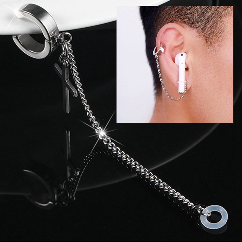 Dây đeo tai nghe không dây dạng kẹp khuyên tai bằng thép Titan cá tính hợp thời trang