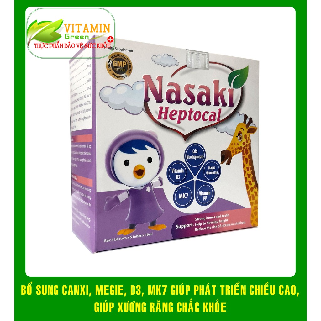 Canxi hữu cơ cho bé NASAKI Heptocal kết hợp Canxi megie,vitamin D3K2 giúp phát triển chiều cao, xương xăng chắc khỏe