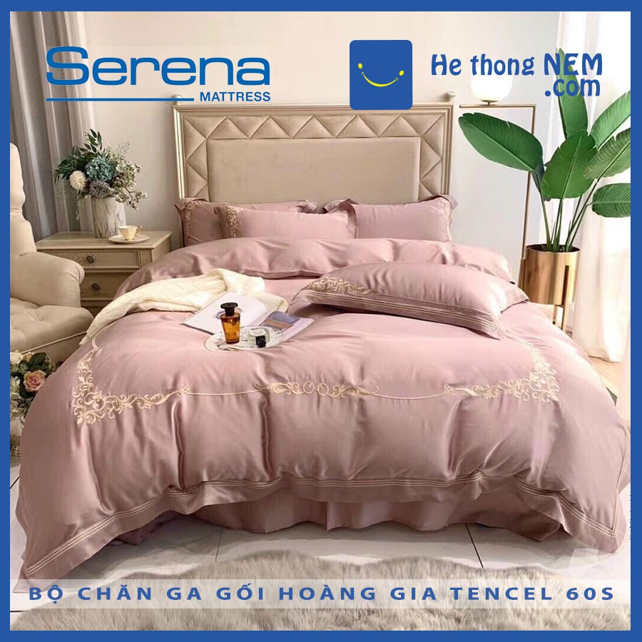 Bộ Chăn Ga Gối Tencel 60S Royal SERENA Chăn Ga Và Vỏ Gối Tencel Chần Bông 5 Món Cao Cấp – Hệ Thống Nệm