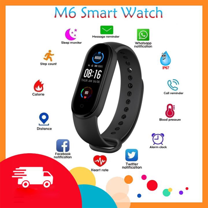 ⚡FREESHIP⚡ Vòng Đeo Tay Thông Minh M6 Smart Band, Đồng Hồ Thông Minh Theo Dõi Sức Khỏe