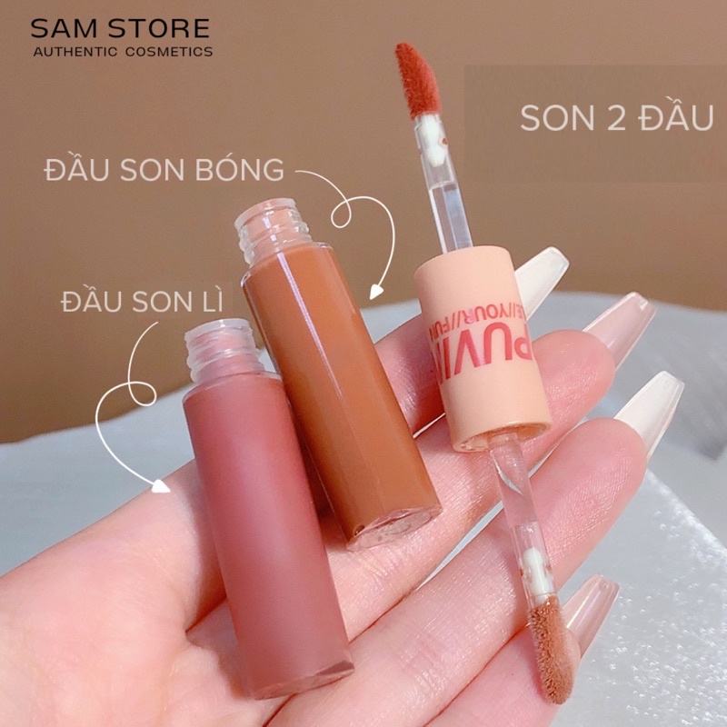 Son 2 đầu dạng kem lì và bóng giúp môi căng mọng không lộ vân môi màu siêu đẹp