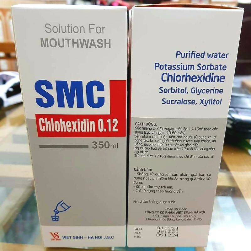 Súc họng SMC Chlohexidine 350ml ngăn ngừa viêm nướu, viêm lợi, hôi miệng, viêm họng cấp