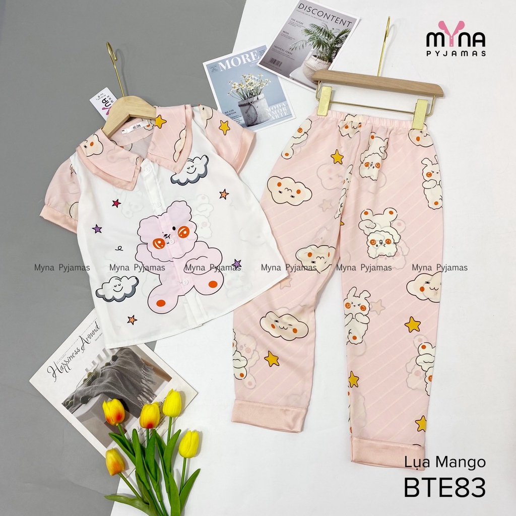 Bộ đồ ngủ trẻ em cộc dài chất lụa mango mịn mát in hình siêu cute