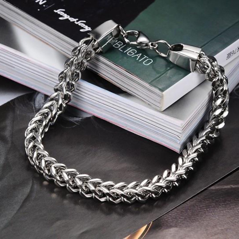Vòng tay chất liệu thép không gỉ thiết kế đơn giản thời trang Hàn Quốc cho nam nữ