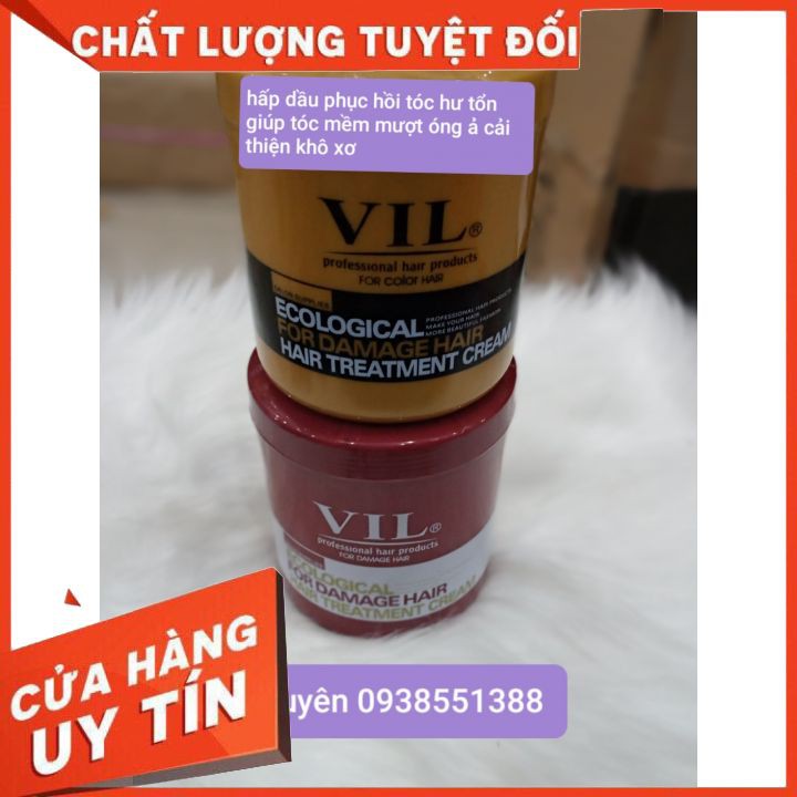 HẤP DẦU KEM Ủ COLLAGEN VÀNG ĐỎ VIL-1000ML  phục hồi tóc nát , giữ màu siêu thơm suôn mềm óng mượt tóc cao cấp