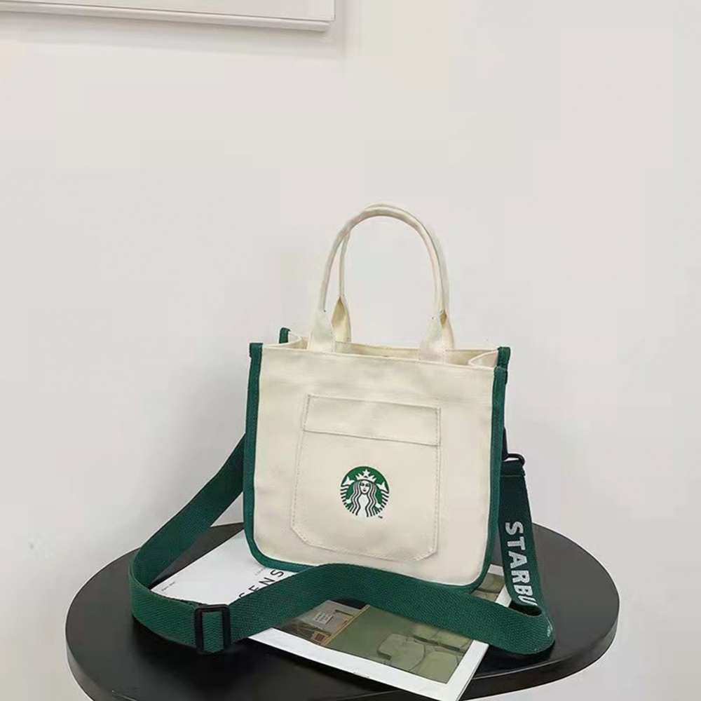 Túi Tote Vải Canvas Đựng Cơm Trưa Cỡ Lớn Họa Tiết Starbucks Chất Lượng Cao