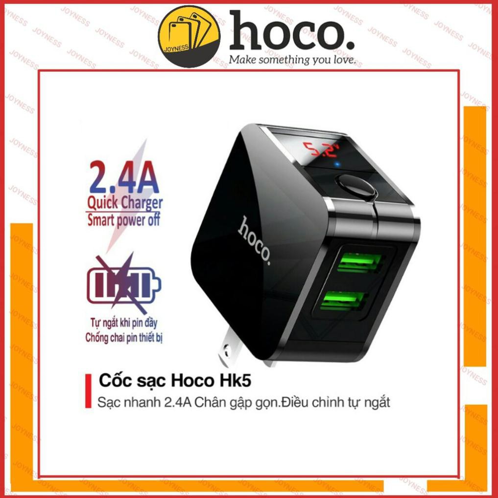 Cục sạc nhanh 💖 CHÍNH HÃNG 💖 Cốc Sạc Nhanh Hoco HK5 Tự Ngắt Thông Minh Khi Đầy Pin, 2 Cổng USB 2.4A Bảo vệ quá dòng điện