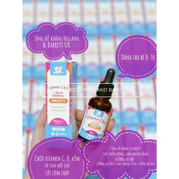 Tăng đề kháng Holland & Barrett Baby Vtm C&D + Kẽm & Quả cây cơm cháy - 30ml [OH BABIES]