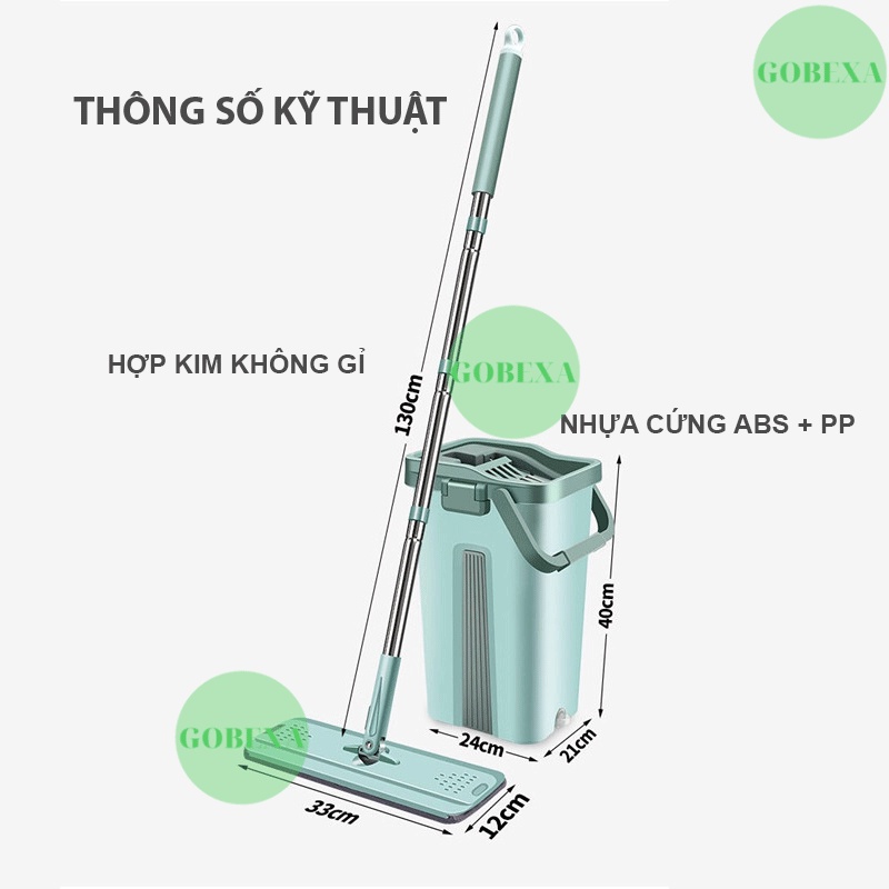 Bộ lau nhà đa năng 2 ngăn giặt vắt riêng biệt, thùng lau nhà thông minh nhỏ gọn