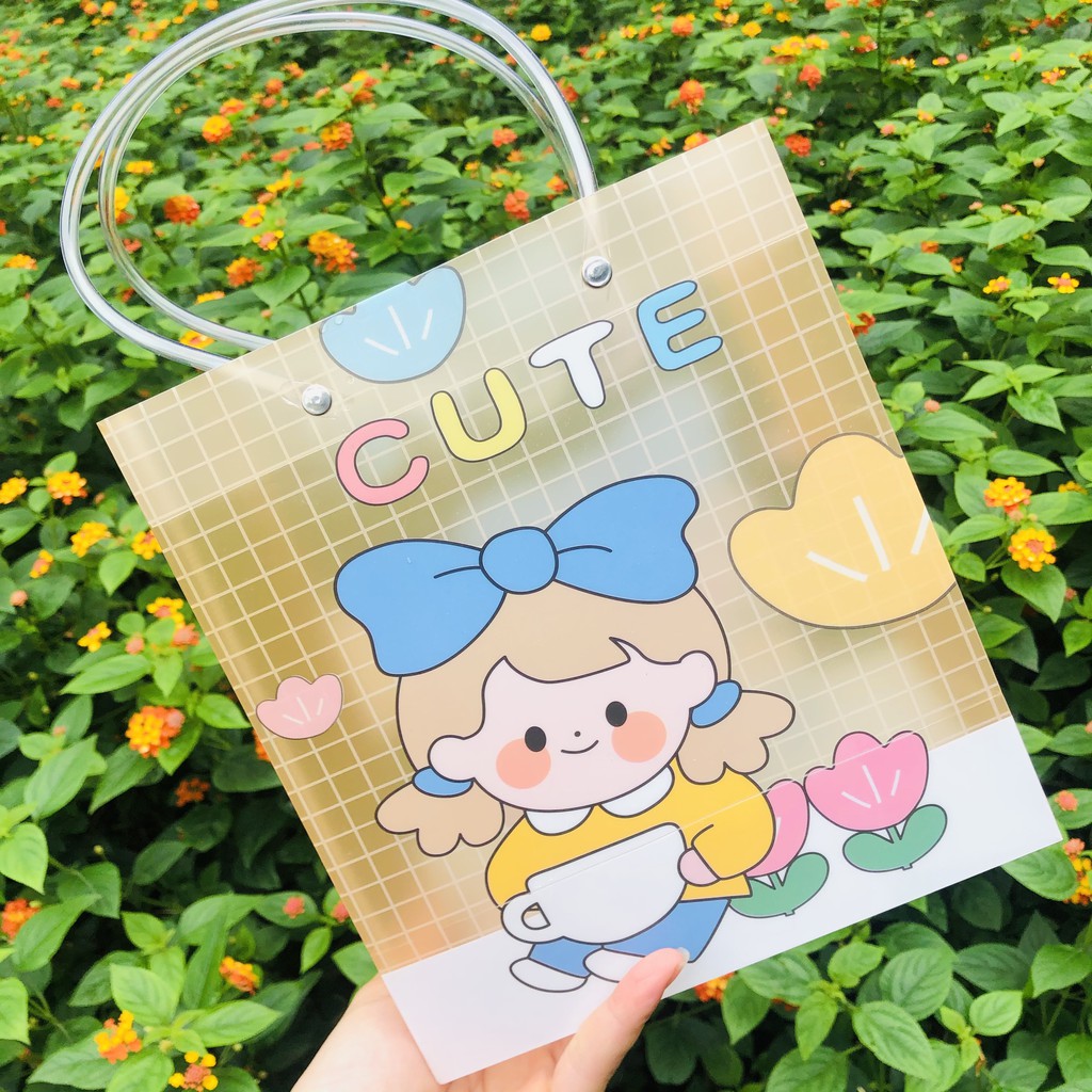 Túi plastic đã năng đựng đồ dùng, đồ trang điểm tiện lợi dễ thương màu cam handmade