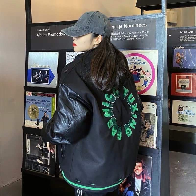 Áo khoác nỉ thêu F tay da HD6