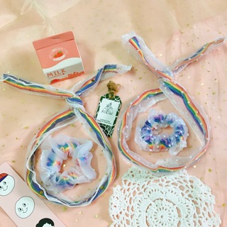 CỘT TÓC VẢI SCRUNCHIES - BĂNG ĐÔ CẦU VỒNG 2 LỚP KÈM ẢNH THẬT