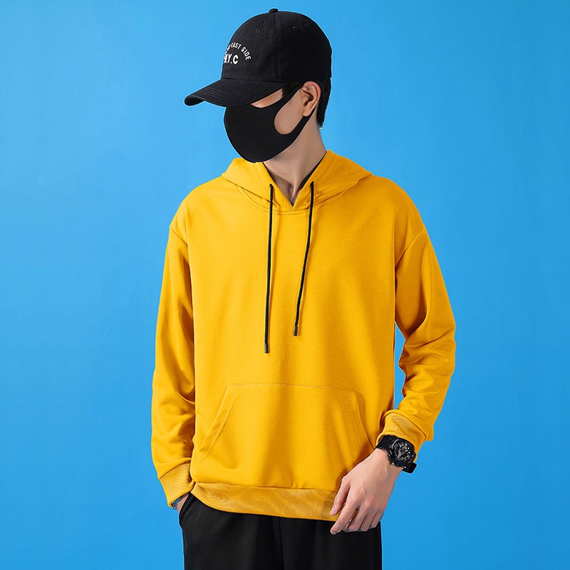 Áo Hoodie Tay Dài Dáng Rộng Màu Sắc Đơn Giản Trẻ Trung Cho Nam Giới