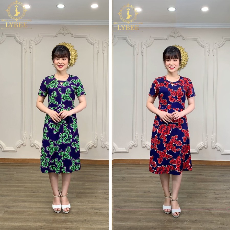 Váy Trung Niên U40 U50 U60 Thun lụa sữa co giãn 4 chiều Hàng thiết kế LYBEE (mã 353)