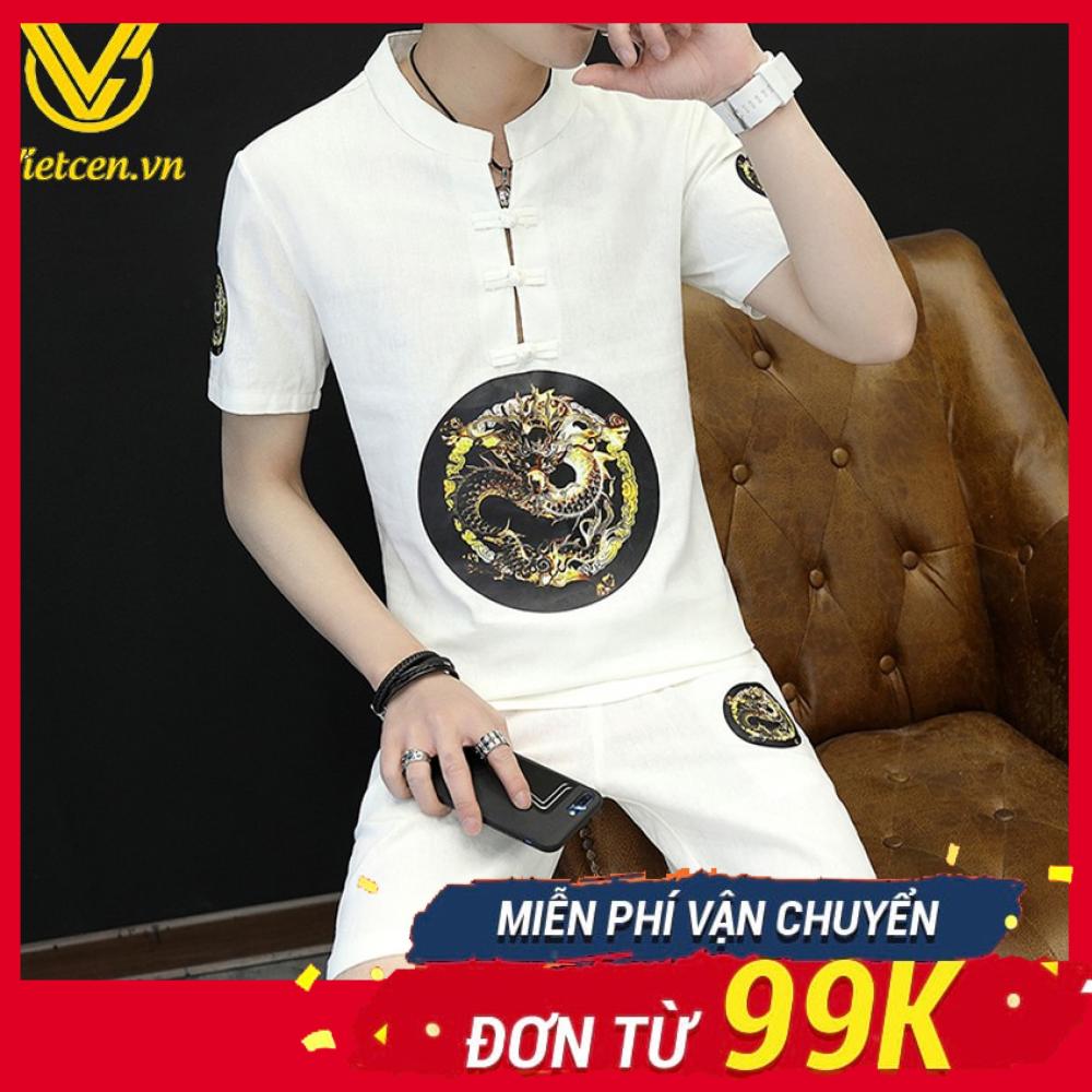 Bộ quần áo thun nam in ấn rồng cổ tàu chất đẹp < Siêu Hot 2019 >