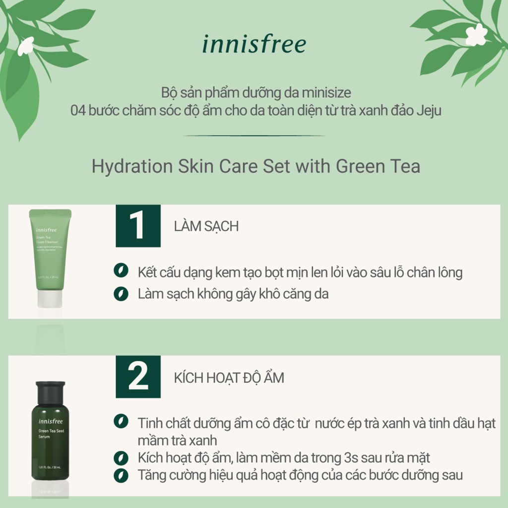 [Mã FMCGMALL giảm 8% đơn 250K] Bộ sản phẩm chăm sóc dưỡng ẩm da innisfree Hydration Skin Care Set with Green Tea | BigBuy360 - bigbuy360.vn