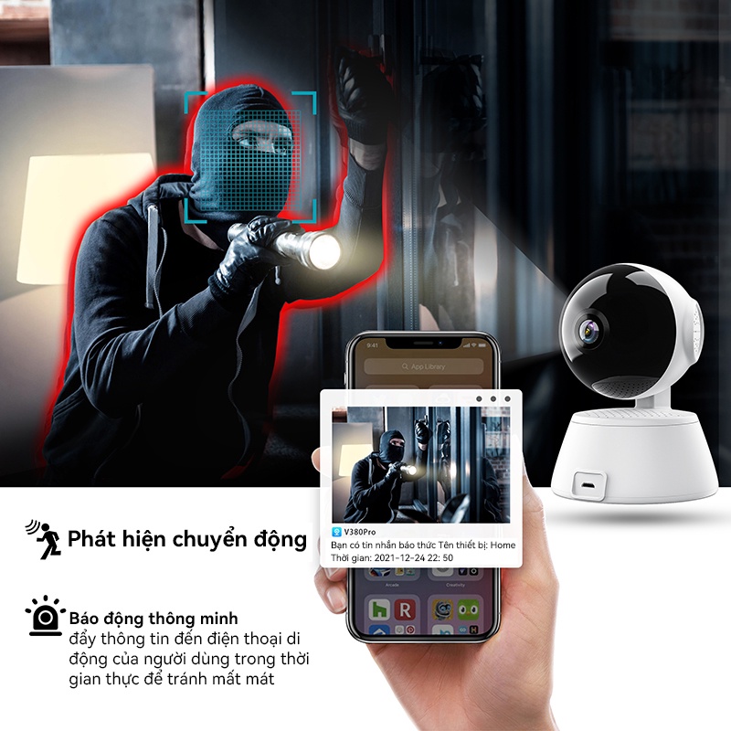 Camera an ninh thông minh V380 Q6 Pro 2MP CCTV nối wifi có tầm nhìn ban đêm chuyên dụng