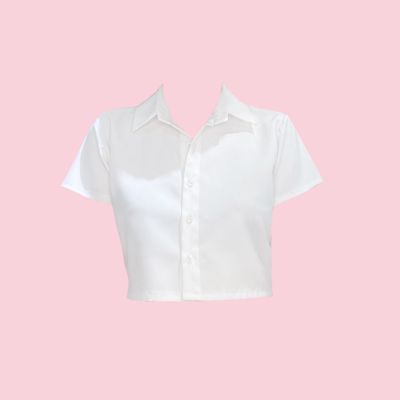Áo sơ mi nữ trắng trơn tay ngắn croptop DALLA SAIGON - Hàng nhập khẩu
