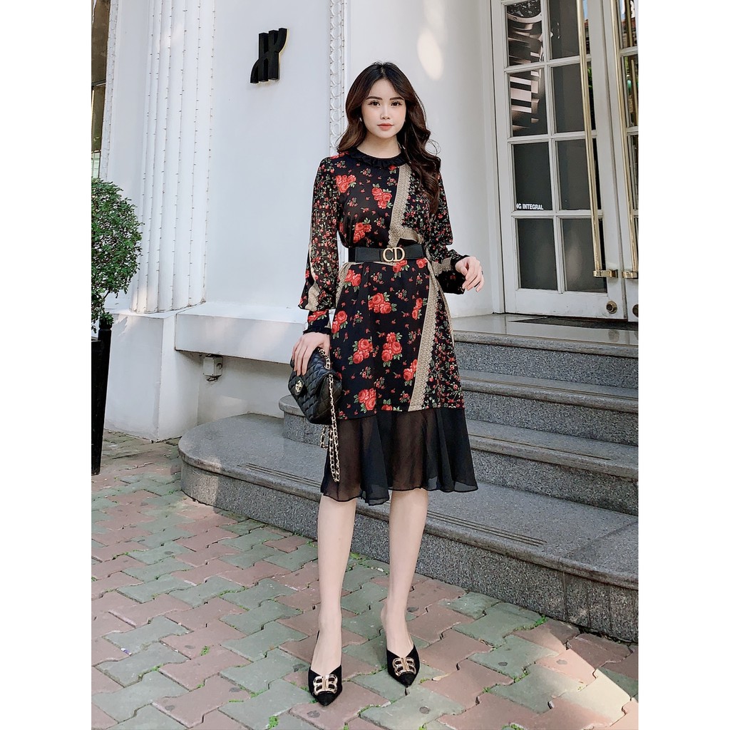 [Best-seller] 🔥 Váy hoa thiết kế, dáng đuôi cá, cổ bèo phối voan, đầm dáng suông rộng, mã V888 - Michi's House | BigBuy360 - bigbuy360.vn
