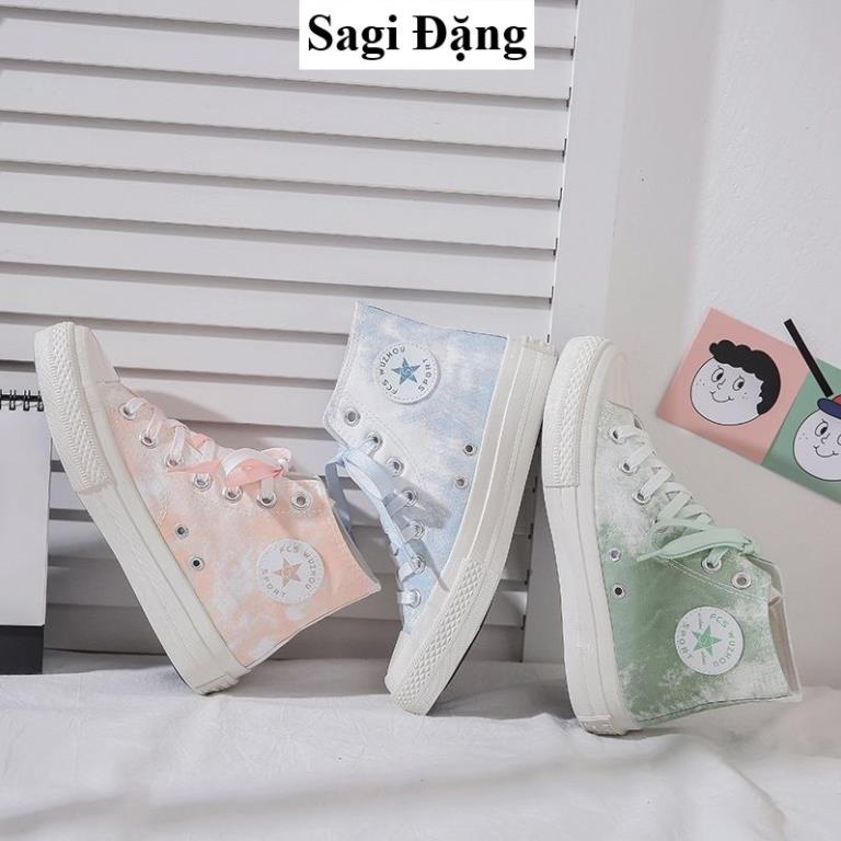 Giày bata cổ cao, giày cv loang màu vải canvas đế cao su êm chân 🌸