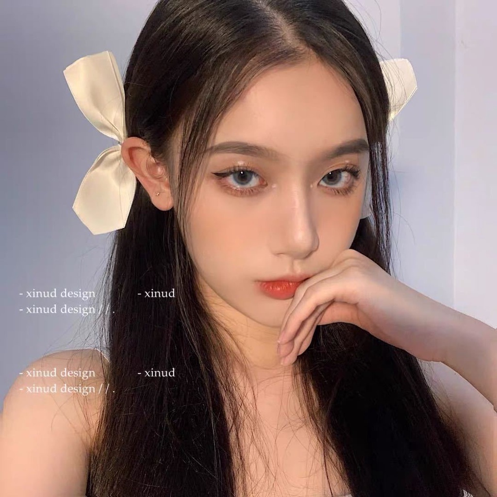 Kẹp tóc nơ ba chiều bằng satin màu trơn đơn giản dễ thương thời trang phong cách Hàn Quốc cho nữ