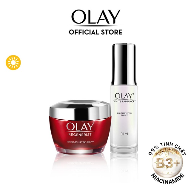 Combo 2 sản phẩm Olay Power Duo: Kem dưỡng Ngày Regenerist 50G + Essence (Serum) dưỡng trắng da White Radiance 30ML