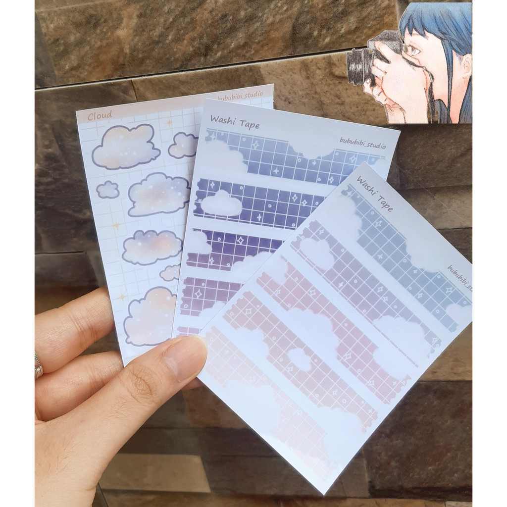 Tờ sticker hình đám mây dùng trang trí Bullet journal/ Planner