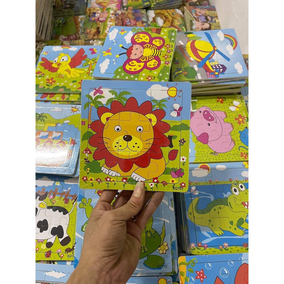 Đồ chơi xếp hình lắp ráp tranh ghép gỗ 9 mảnh hơn 20 mẫu ngộ nghĩnh