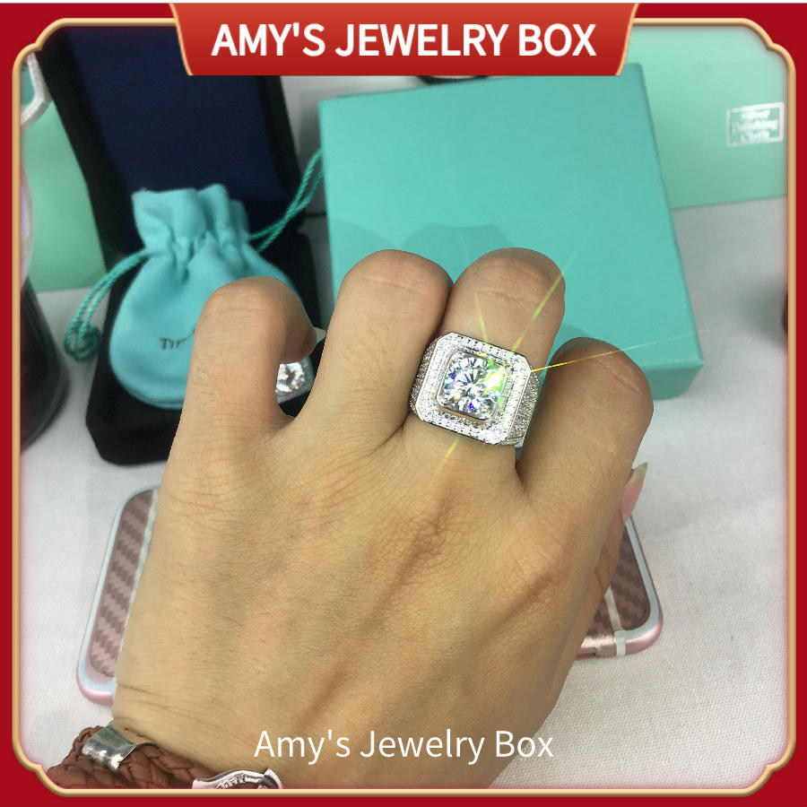 【Amy's Jewelry Box】Nhẫn thời trang Châu Âu và Mỹ Nhẫn kim cương nam mới tích cực Nhẫn kim cương đầy đủ bộ nhẫn kim cương