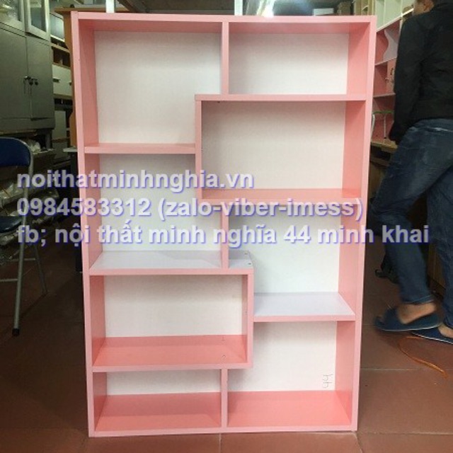 Giá sách gỗ công nghiệp màu hồng dài 80x120x20