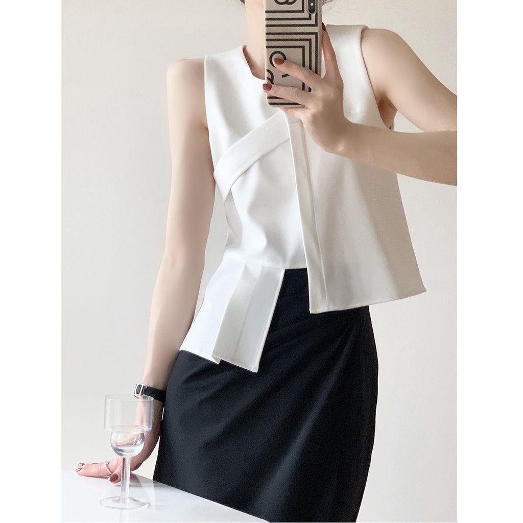 Áo Không Tay Màu Trắng Thiết Kế Độc Đáo 2022 Thời Trang Mùa Hè Cho Nữ