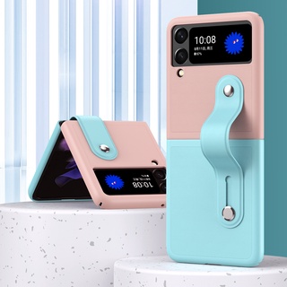 Phong Cách Mới Nhất Dây Đeo Tay Ốp Lưng Điện Thoại Samsung Galaxy Z Flip 3 4 5 Flip 5 Ốp Lưng Màu Sắc Tương Phản Da Giá Đỡ Bao Z Flip4 Flip3 5G