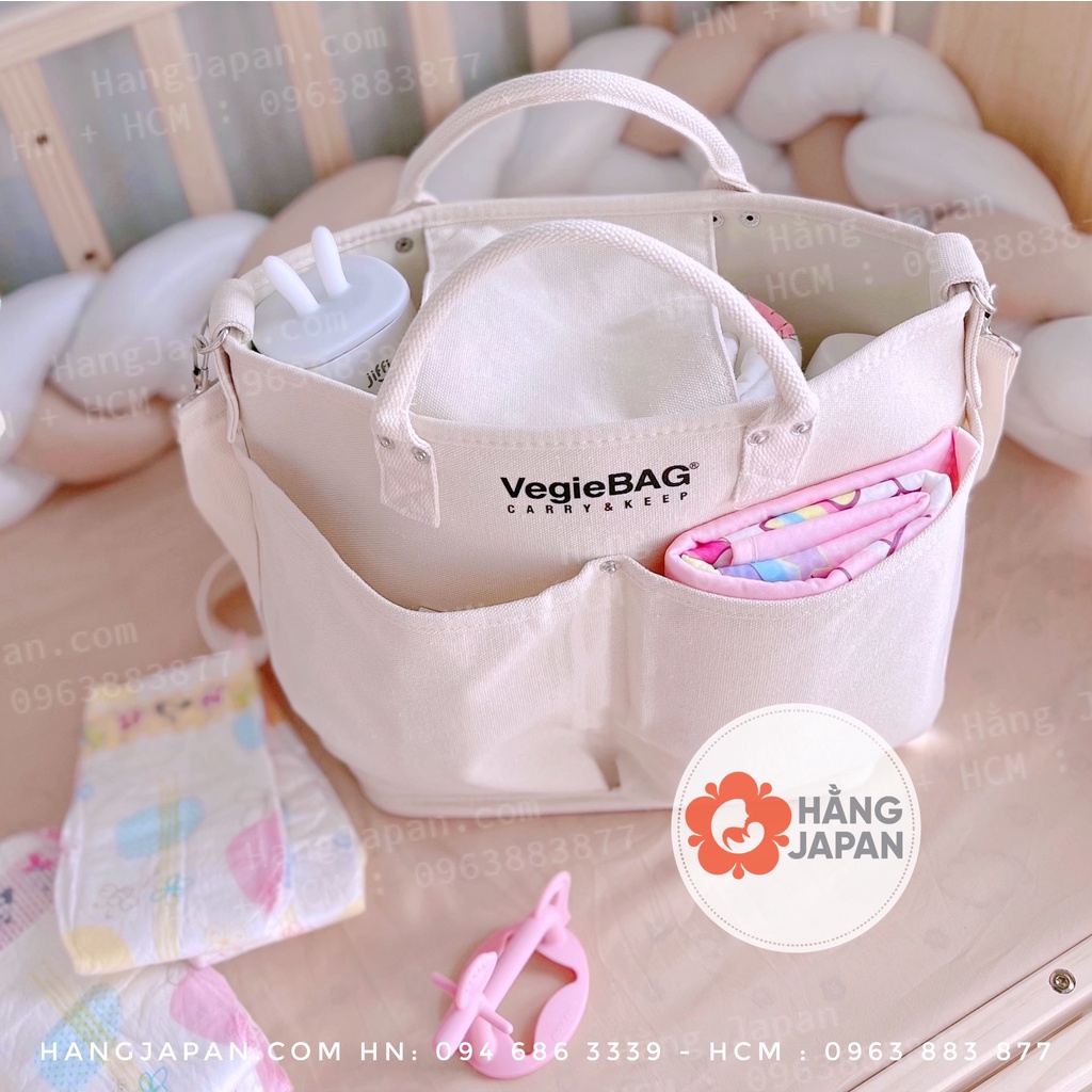 Túi xách balo bỉm sữa cho mẹ và bé Vegiebag đa năng phong cách Hàn Quốc hàng cao cấp,kích thước: 30*22*17cm