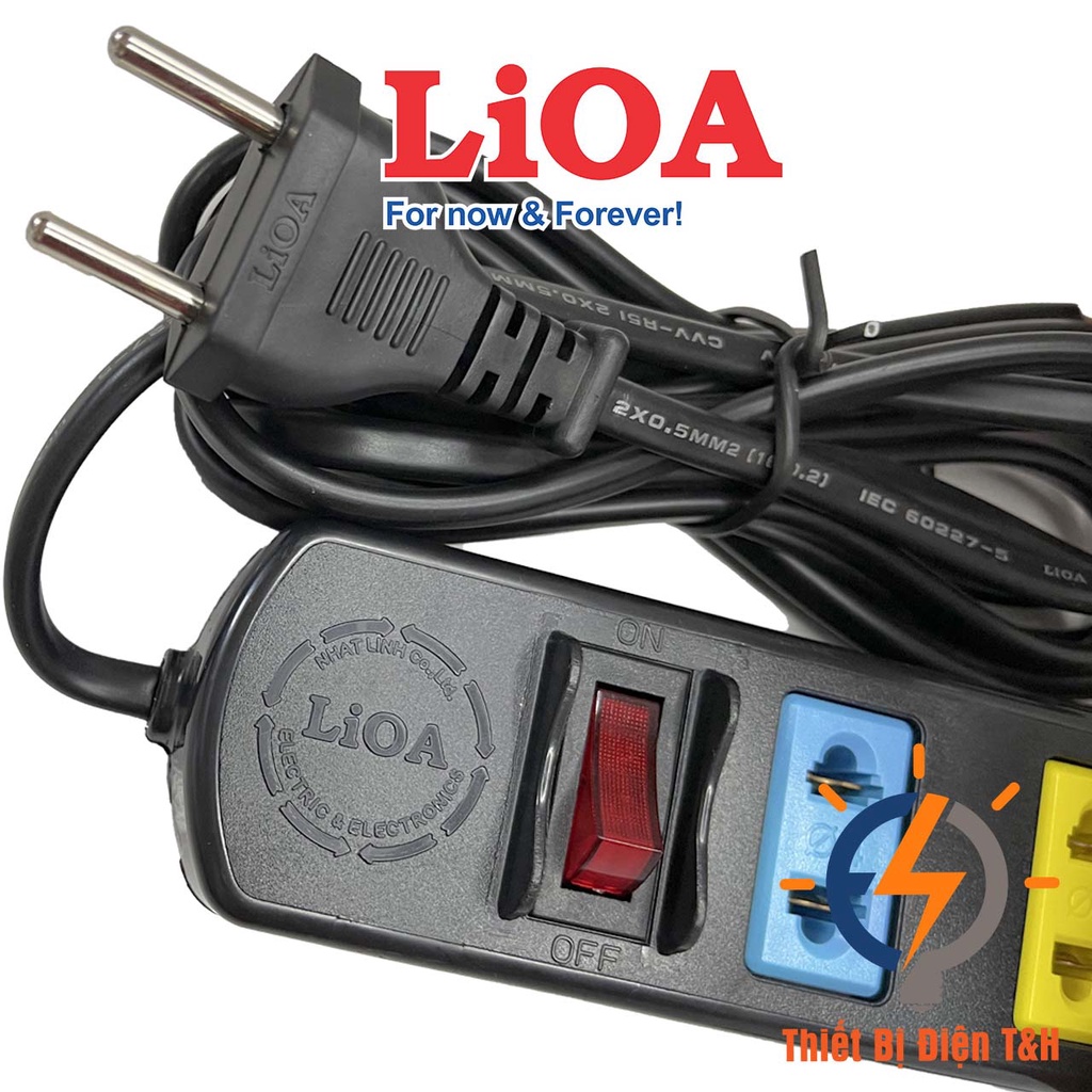 Ổ cắm điện LIOA 3 ổ cắm, 1 công tắc, chịu tải 1000W, dây dài 3M, 5M, 3TS32 - 3TS52 - Thiết Bị Điện T&amp;H