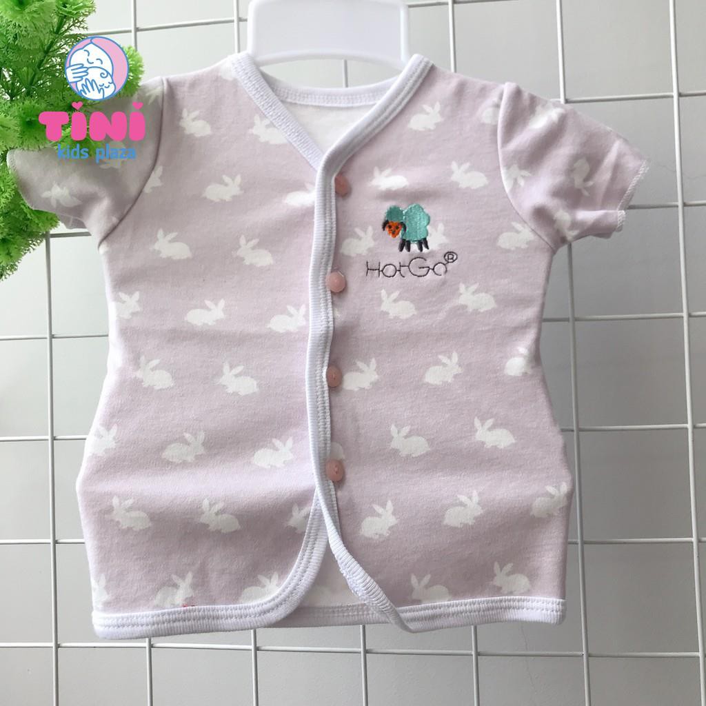 Áo sơ sinh ngắn tay cổ tim cài khuy giữa HotGa cho bé từ 3 - 7 kg