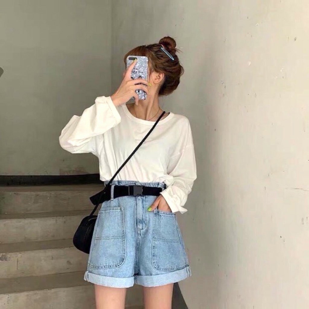 Quần Short Jean Nữ 2 Túi Bigtoe Ống Rộng Gập Gấu Lưng Cao Màu Xanh Nhạt - 513 | BigBuy360 - bigbuy360.vn