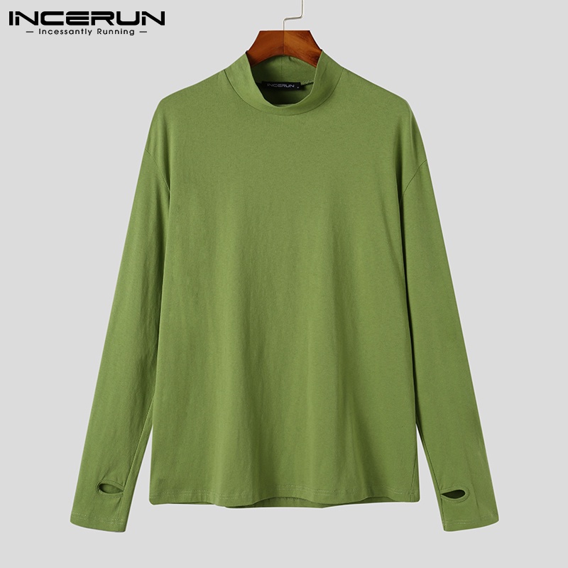 Áo INCERUN bằng cotton tay dài cổ cao dễ phối đồ phong cách giản dị thời trang cho nam