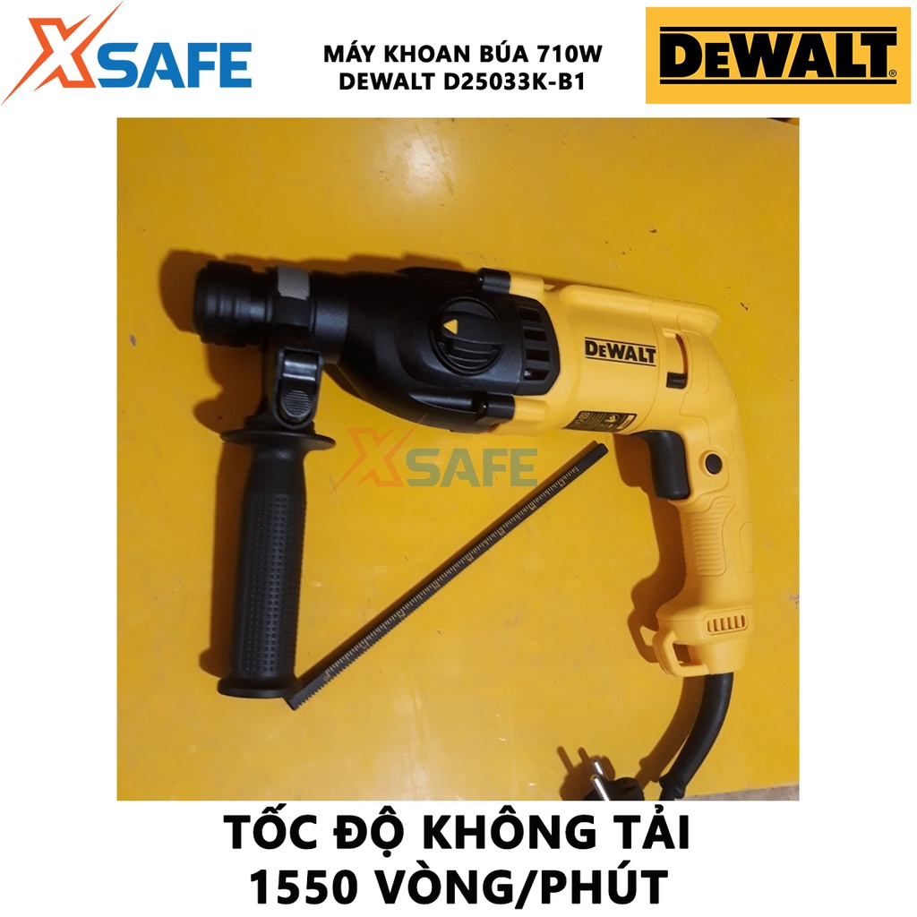 Máy khoan bê tông cầm tay DEWALT D25033K-B1 Máy khoan búa 3 chức năng Công suất 710W, tốc độ không tải 1550 v/p
