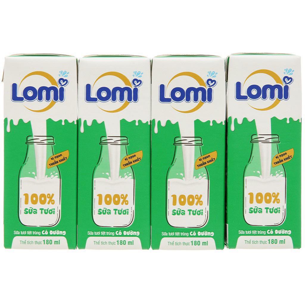 Sữa tươi Lomi Long Thành có đường - thùng 48 hộp 180ml date T7/22