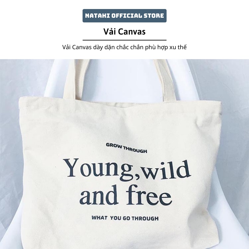 Túi Tote vải Canvas NATAHI LM01 đeo chéo công sở, đi học phong cách Hàn Quốc trẻ trung, năng động