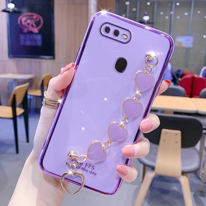 Ốp lưng OPPO A5S A12 F9 F9 Pro case Vỏ điện thoại mạ điện sang trọng với vòng đeo tay kim cương