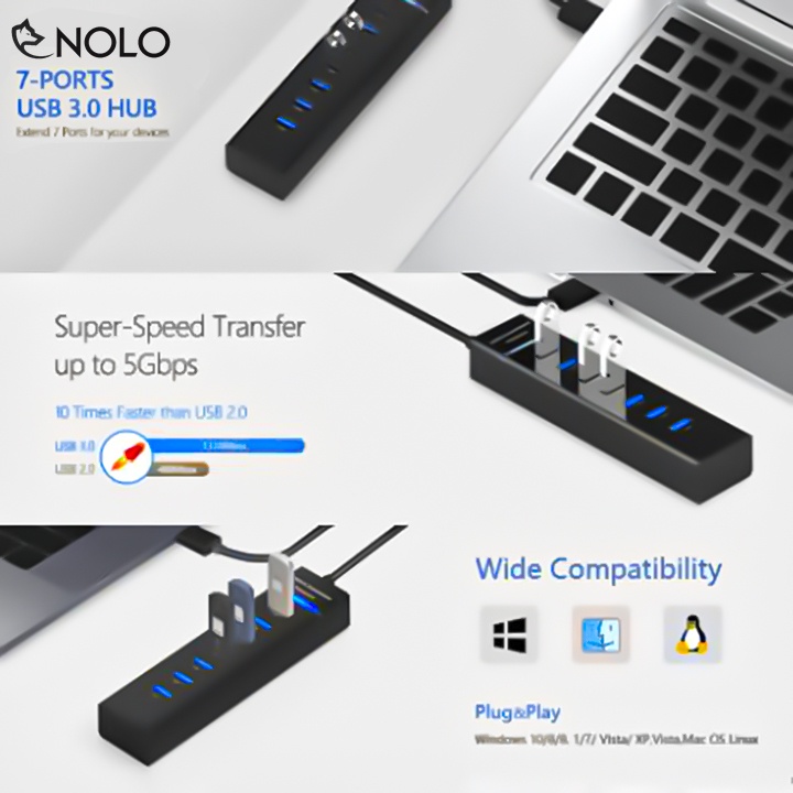 Bộ Chia Cổng USB Hub USB 7 Port M3 Tốc Độ Cao 3.0 Tương Thích Hệ Điều Hành Windows Mac Linux Và Máy Game PS